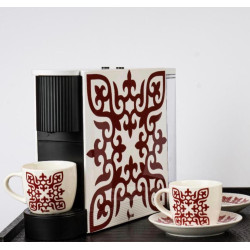 red coffee machine + 2cups